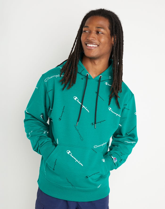 Sudadera Con Capucha Champion Hombre - Powerblend All Over Logo ( Verde ) 3186945-EN